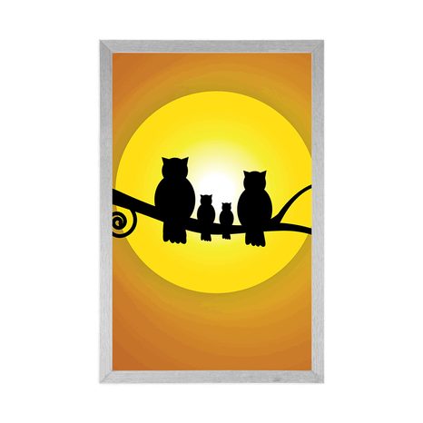 PLAKAT DRUŽINA SOVIC NA DREVESNI VEJI - ŽIVALI - PLAKATI