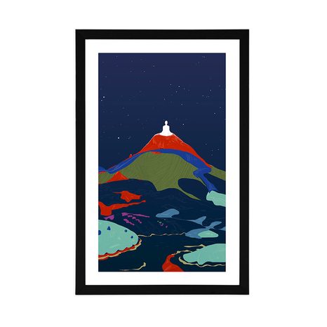 PLAGÁT S PASPARTOU MEDITÁCIA BUDHU NA VRCHOLE - MOTÍVY Z NAŠEJ DIELNE - PLAGÁTY