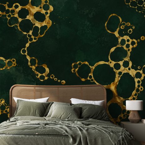 SELBSTKLEBENDE TAPETE GOLDENE ABSTRAKTION AUF SMARAGDGRÜN - ABSTRAKTE TAPETEN - TAPETEN