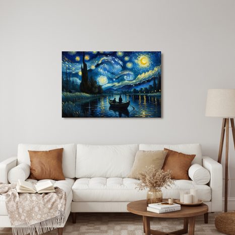 WANDBILD BOOT UNTER NACHTHIMMEL - BILDER VON NATUR UND LANDSCHAFT - BILDER