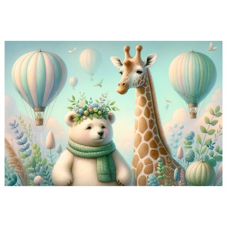 OBRAZ MEDVÍDEK A ŽIRAFA - DĚTSKÉ OBRAZY ZVÍŘÁTKA - OBRAZY