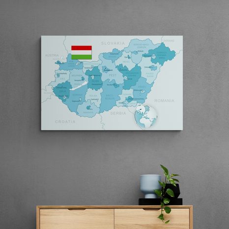 QUADRO IN SUGHERO – MAPPA DELL'UNGHERIA ELEGANTE BLU - QUADRI SU SUGHERO - STAMPE E QUADRI
