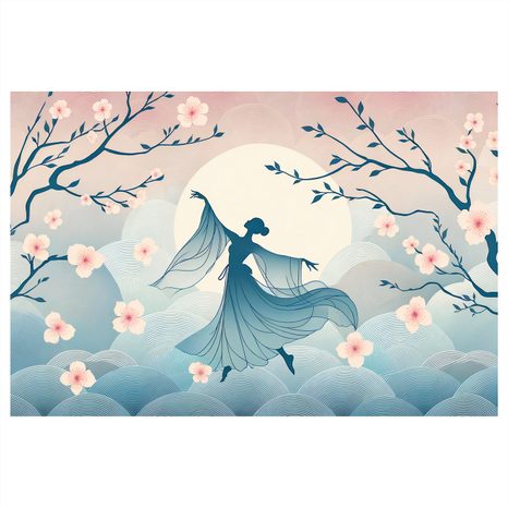 WANDBILD TÄNZERIN UNTER KIRSCHBAUM IM VOLLMOND - WANDBILDER FRAUEN - BILDER