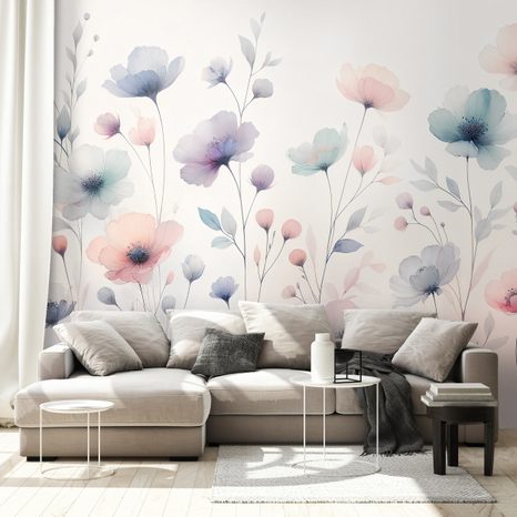TAPETE AQUARELL PASTELLBLUMEN - TAPETEN MIT BLUMENMOTIVEN - TAPETEN