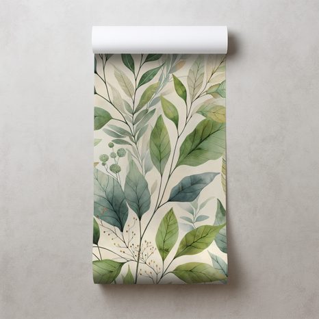TAPETA ZELENÉ AKVARELOVÉ LISTY NA BÉŽOVÉM POZADÍ - TAPETY LISTY - TAPETY