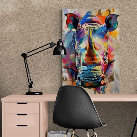 QUADRO SU TELA – RINOCERONTE CON IMITAZIONE DI PITTURA - QUADRI DI UN RINOCERONTE - STAMPE E QUADRI