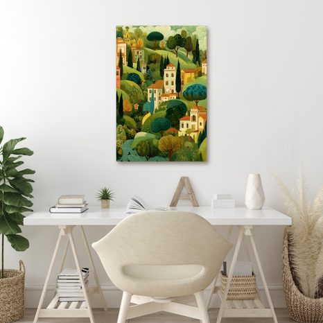 OBRAZ VENKOVSKÁ IDYLA A KOPCE - BAREVNÉ DOMY - OBRAZY