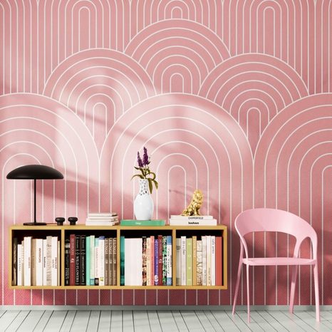 SAMOLEPÍCÍ TAPETA STARORŮŽOVÝ VZOR DUHY MID-CENTURY - SAMOLEPÍCÍ TAPETY - TAPETY