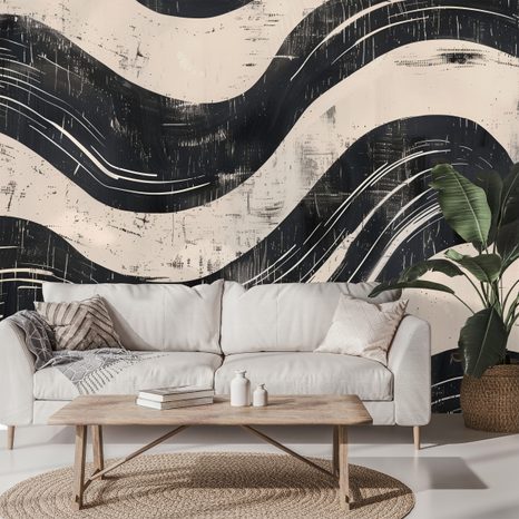 FOTOTAPET AUTOADEZIV VALURI ABSTRACTE ALB-NEGRU - TAPET ABSTRACT - TAPETURI