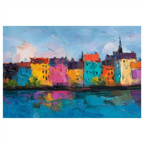 OBRAZ PESTROBAREVNÉ DOMY U ŘEKY - BAREVNÉ DOMY - OBRAZY