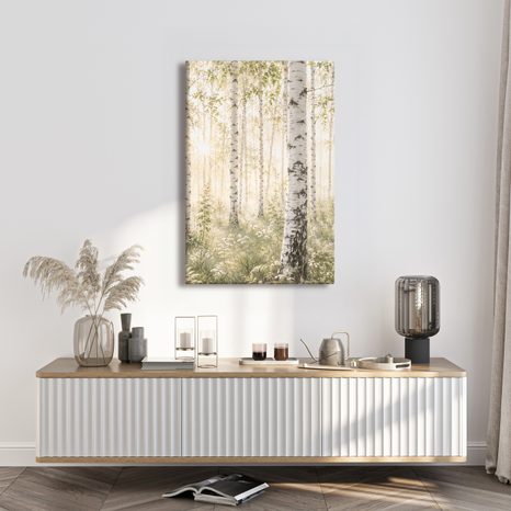 CANVASTAVLA LJUS SKOG MED VITA BJÖRKAR - TAVLOR MED SKOG - TAVLOR
