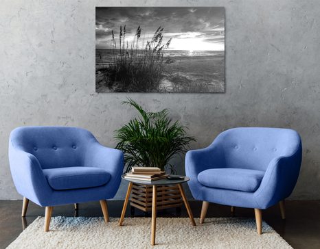 TABLOU APUS DE SOARE PE PLAJĂ ALB-NEGRU - TABLOURI ALB-NEGRU - TABLOURI