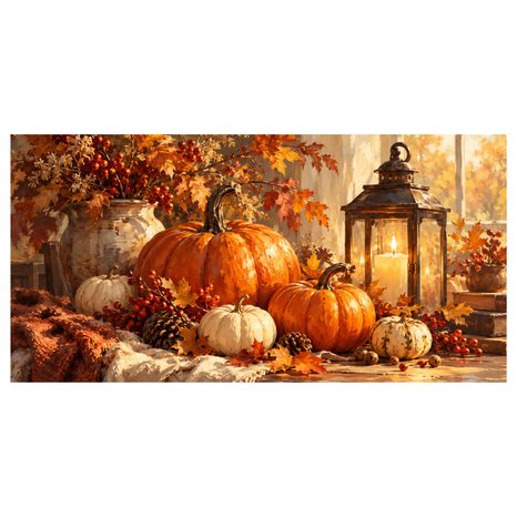 QUADRO SU TELA – COMPOSIZIONE AUTUNNALE ALLA FINESTRA - QUADRI HALLOWEEN E HORROR - STAMPE E QUADRI