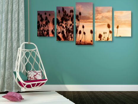 5-TEILIGES WANDBILD GRASHALME AUF DEM FELD - BILDER VON NATUR UND LANDSCHAFT - BILDER