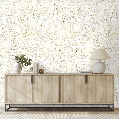 TAPETA ZLATÉ PUNTÍKY NA BÍLÉM POZADÍ - VZOROVANÉ TAPETY - TAPETY