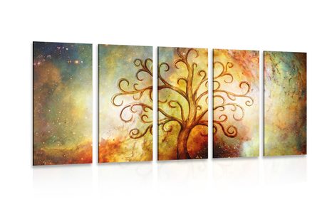 QUADRO IN 5 PARTI ALBERO DELLA VITA CON ASTRAZIONE DI UNIVERSO - QUADRI FENG SHUI - QUADRI