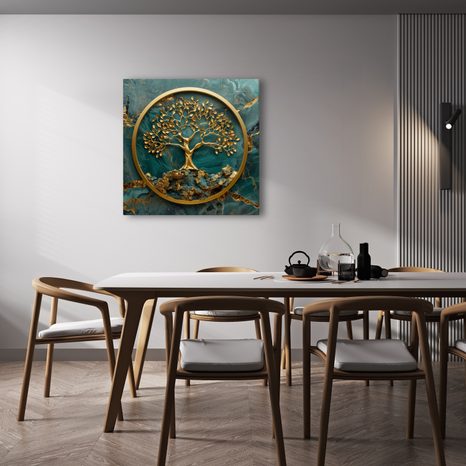 WANDBILD BAUM DES LEBENS MIT BLAU-GOLDENEM HINTERGRUND - BILDER - 🔥 TOTALAUSVERKAUF