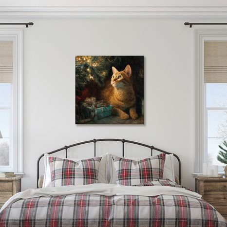 VÁNOČNÍ OBRAZ SVÁTEČNÍ CHVÍLE S KOČKOU - VÁNOČNÍ A ZIMNÍ OBRAZY - OBRAZY