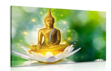 CANVAS PRINT GOLDEN BUDDHA ON A LOTUS FLOWER - PICTURES FENG SHUI - PICTURES