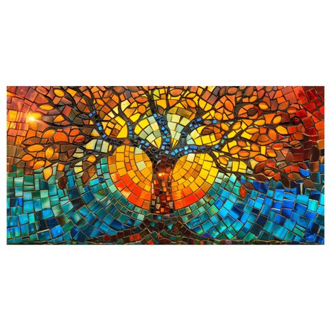 WANDBILD LEUCHTENDER LEBENSBAUM IN MOSAIK - BILDER BÄUME DES LEBENS - BILDER