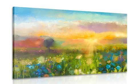 CANVAS PRINT OIL PAINTING OF MEADOW FLOWERS - PICTURES OF NATURE AND LANDSCAPE - PICTURES