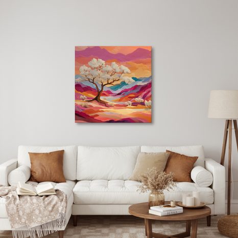 WANDBILD MALERISCHER BAUM DES LEBENS AUF HÜGELN - BILDER BÄUME DES LEBENS - BILDER