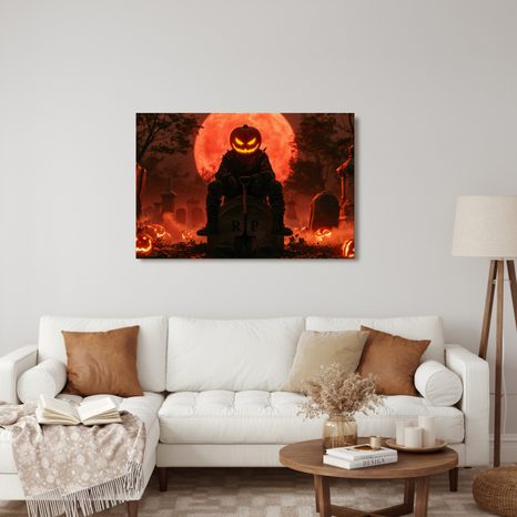 WANDBILD KÜRBISWÄCHTER DER FRIEDHOFSNACHT - HALLOWEEN- UND HORROR-BILDER - BILDER