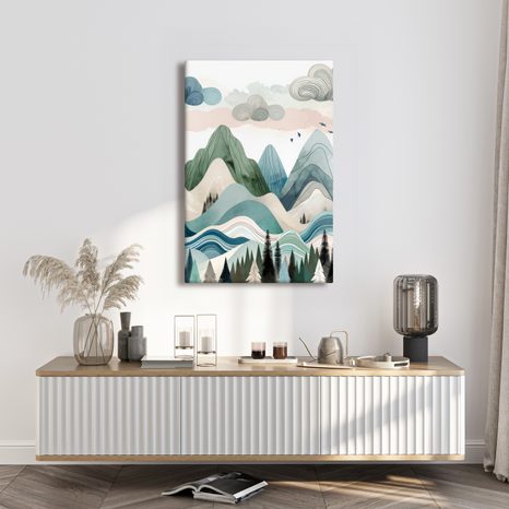 WANDBILD PASTELLFARBENE BERGE UND DUNKLER WALD - BILDER VON BERGEN - BILDER