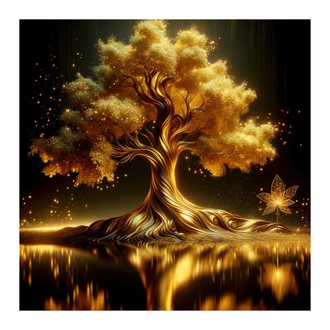 WANDBILD GOLDENER LEBENSBAUM AM SEE - BILDER BÄUME DES LEBENS - BILDER