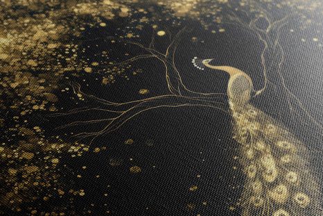 WANDBILD GOLDENER PFAU AUF DEM BAUM - WANDBILDER PFAUEN - BILDER