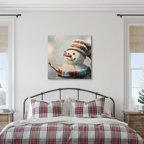 WEIHNACHTLICHES WANDBILD SCHNEEMANN UND FREUND SPATZ - WEIHNACHTS- UND WINTERBILDER - BILDER