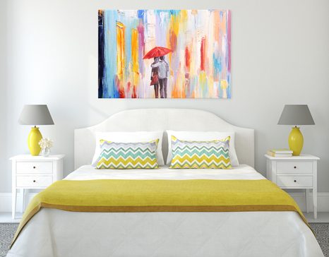 TABLEAU SUR TOILE – PROMENADE SOUS LA PLUIE - TABLEAUX D'AMOUR - TABLEAUX