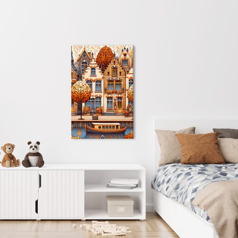 WANDBILD HISTORISCHE HÄUSER IM GOLDENEN LAUB - BILDER VON STÄDTEN - BILDER