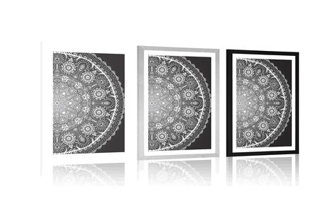 POSZTER PASZPORTUVAL DÍSZES MANDALA CSIPKÉVEL FEKETE-FEHÉR KIVITELBEN - FEKETE-FEHÉR - POSZTEREK