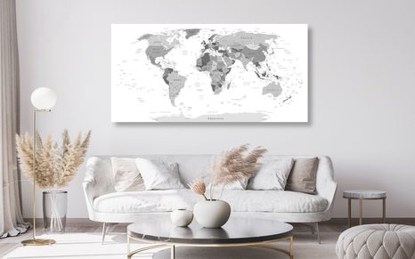 WANDBILD AUF KORK SCHWARZ-WEISSE WELTKARTE MIT LÄNDERNAMEN - WANDBILDER AUF KORK - BILDER