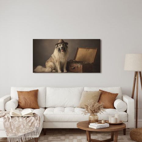 WANDBILD REISENDER HUND MIT HUT - BILDER VON HUNDEN - BILDER