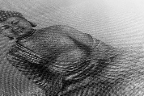 OBRAZ SOCHA BUDHY V MEDITUJÍCÍ POLOZE V ČERNOBÍLÉM PROVEDENÍ - ČERNOBÍLÉ OBRAZY - OBRAZY