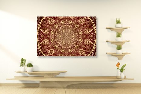 TABLOU MANDALA ORNAMENTALĂ CU DANTELĂ ÎN CULOAREA VIȘINIE - TABLOURI FENG SHUI - TABLOURI