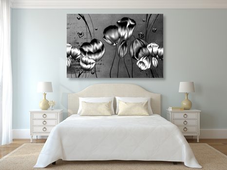 TABLOU MACI ROȘII CU ATINGERE ETNO ÎN DESIGN ALB-NEGRU - TABLOURI ALB-NEGRU - TABLOURI