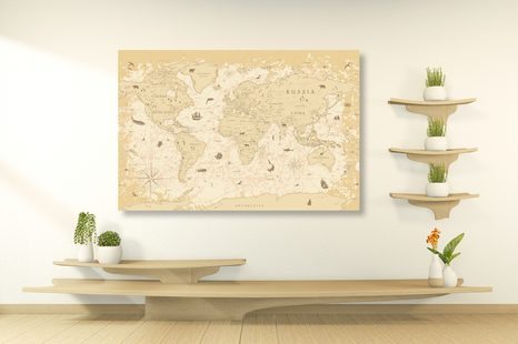 OBRAZ NA KORKU MAPA V BÉŽOVÉM PROVEDENÍ - OBRAZY NA KORKU - OBRAZY