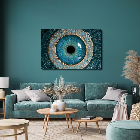 TABLEAU SUR TOILE – ŒIL TURQUOISE DANS L’OR - TABLEAUX PAR THÈME - TABLEAUX