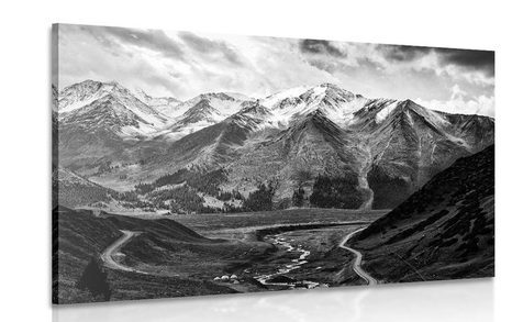 CANVAS PRINT BEAUTIFUL MOUNTAIN PANORAMA IN BLACK AND WHITE