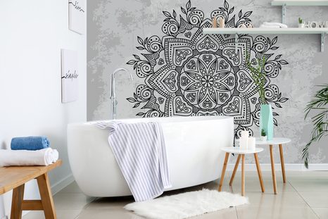 SELF ADHESIVE WALLPAPER MANDALA WITH AN ANCIENT TOUCH IN BLACK AND WHITE - SELF-ADHESIVE WALLPAPERS - WALLPAPERS