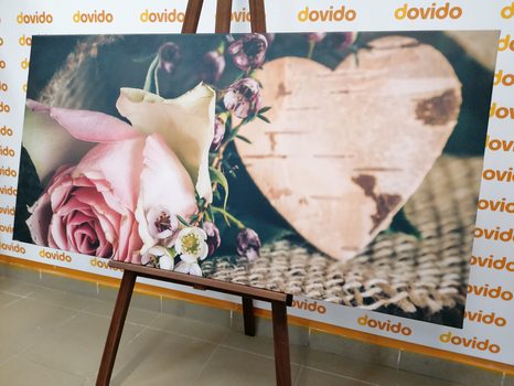 QUADRO SU TELA – ROSE E CUORE IN STILE VINTAGE - QUADRI VINTAGE E RETRÒ - STAMPE E QUADRI