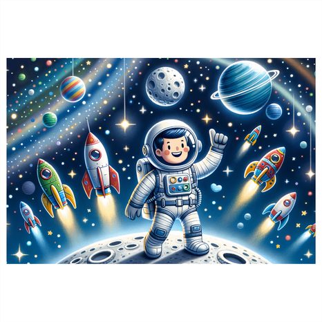 QUADRO SU TELA – PICCOLO ASTRONAUTA IN MISSIONE AVVENTUROSA - QUADRI SPAZIALI PER BAMBINI - STAMPE E QUADRI