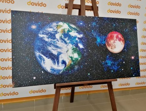 WANDBILD PLANET ERDE UND DER ROTE MOND - BILDER VON UNIVERSUM UND STERNEN - BILDER