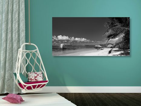 OBRAZ PLÁŽ ANSE SOURCE V ČERNOBÍLÉM PROVEDENÍ - ČERNOBÍLÉ OBRAZY - OBRAZY