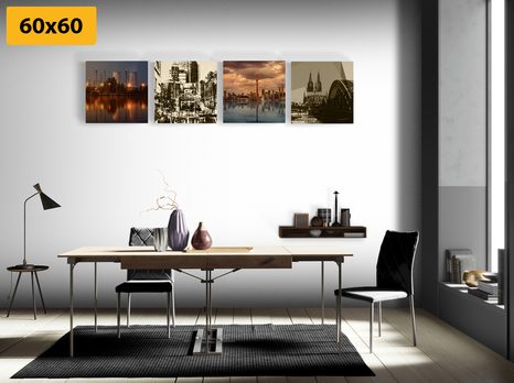 SET OBRAZOV PRIEMYSELNÉ MESTO S ABSTRAKCIOU - ZOSTAVY OBRAZOV - OBRAZY