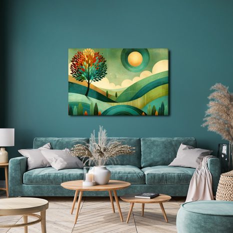 WANDBILD VOM LEBENSBAUM IN DER LANDSCHAFT - BILDER BÄUME UND LAUB - BILDER