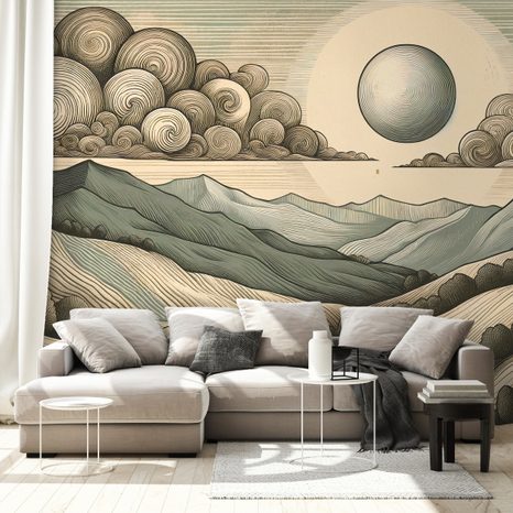 TAPETA HORSKÁ KRAJINA V RETRO STYLU - TAPETY HORY - TAPETY